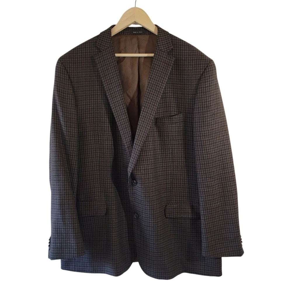MICHAEL Michael Kors Men's Single Breasted Blazer Sz 50L Gray Plaid 100% Wool